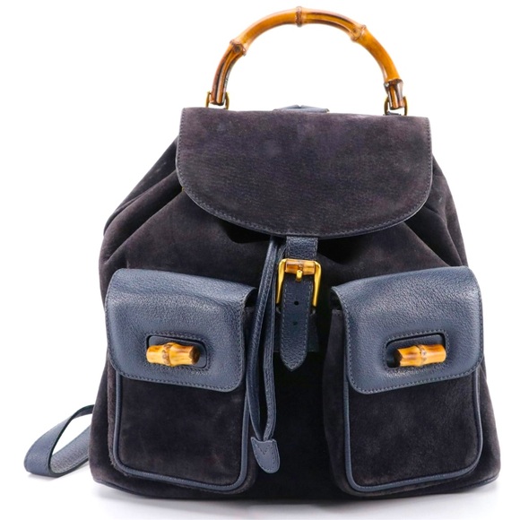SOLD! RARE GUCCI “NAVY” VINTAGE Bamboo, Suede, leather backpack great condition! - Picture 2 of 9
